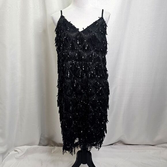 **SOLD** Black Sequin Fringe Party Dress Size XL - Picture 2 of 13